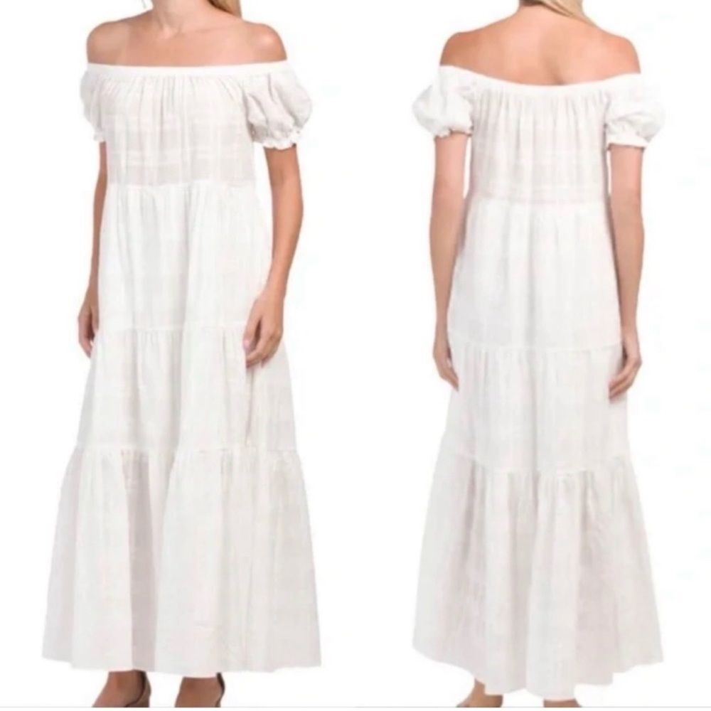 Young Fabulous & Broke cotton boho Off-Shoulder White tiered Maxi Dress